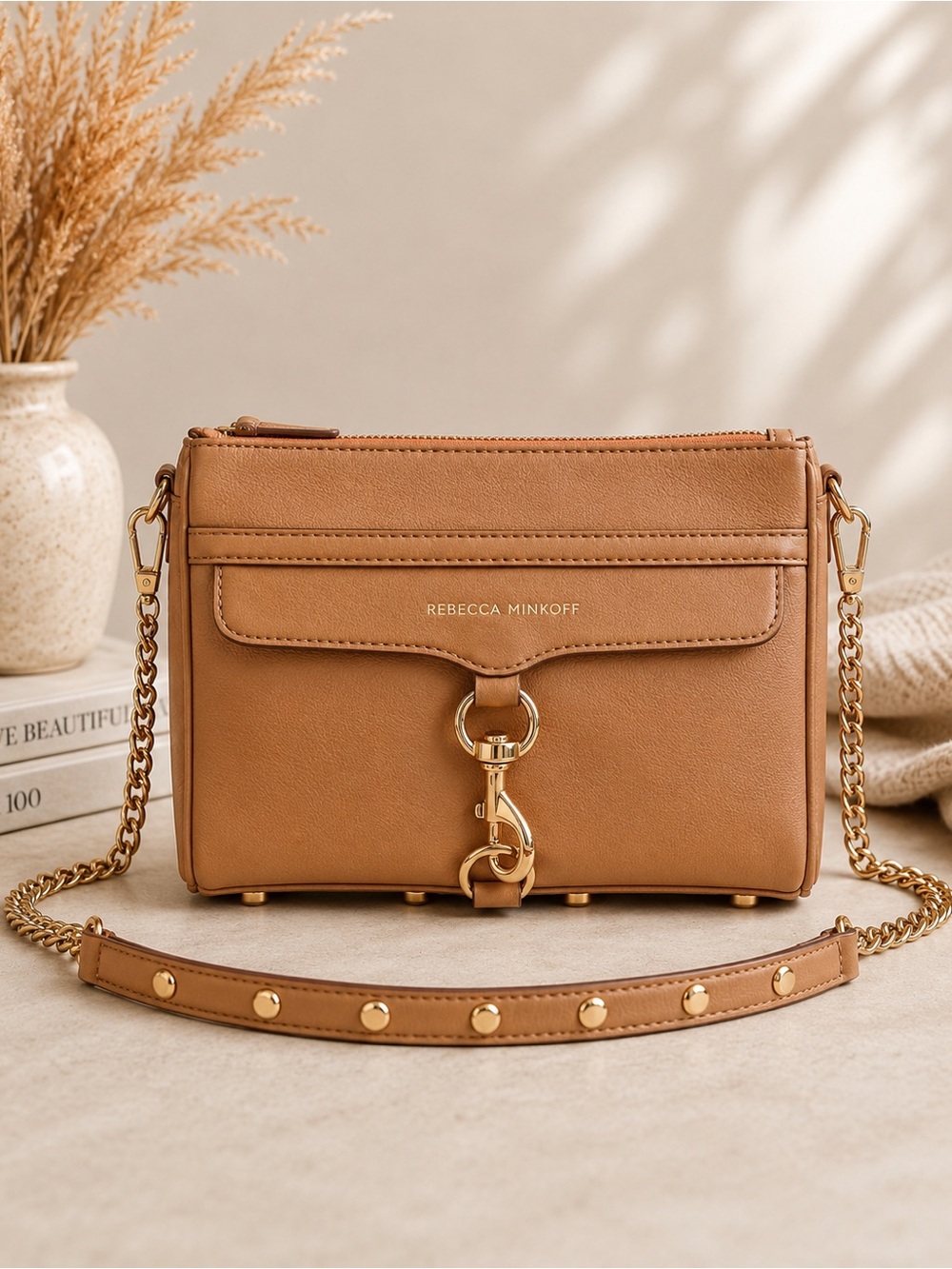 Rebecca Minkoff Tan Leather Crossbody with Gold Hardware